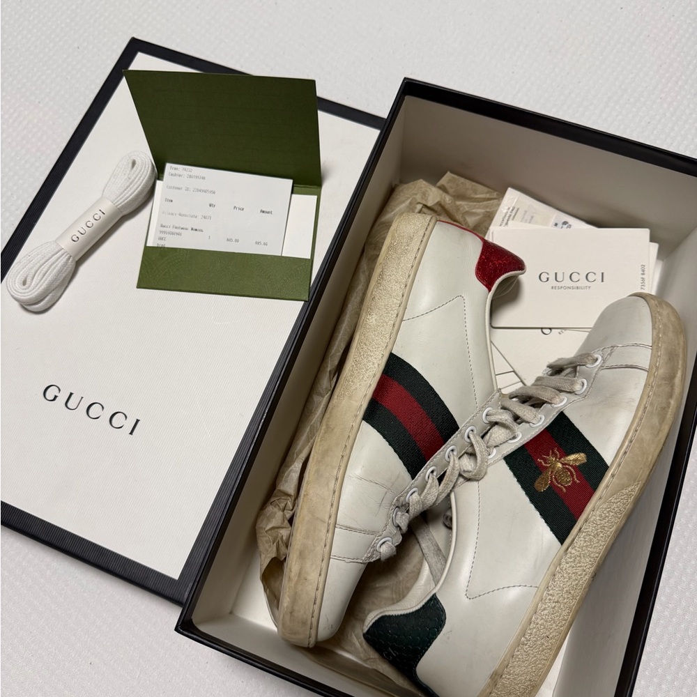 Gucci White Sneakers with Red and Green Accents